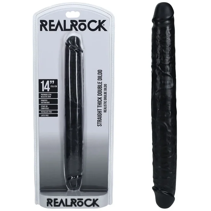 REALROCK 35cm Thick Double Dildo – Black – Black 35 cm (14”) Thick Double Dong