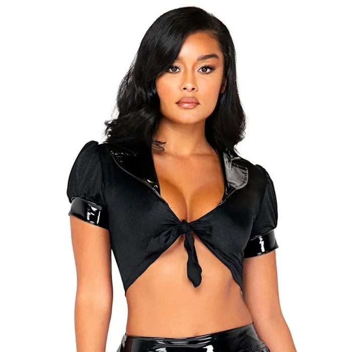 School Girl Collared Tie Top Black O/S