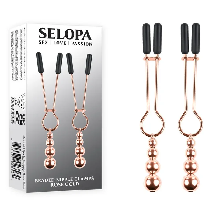 Selopa BEADED NIPPLE CLAMPS – Rose Gold – Rose Gold Nipple Clamps – Set of 2