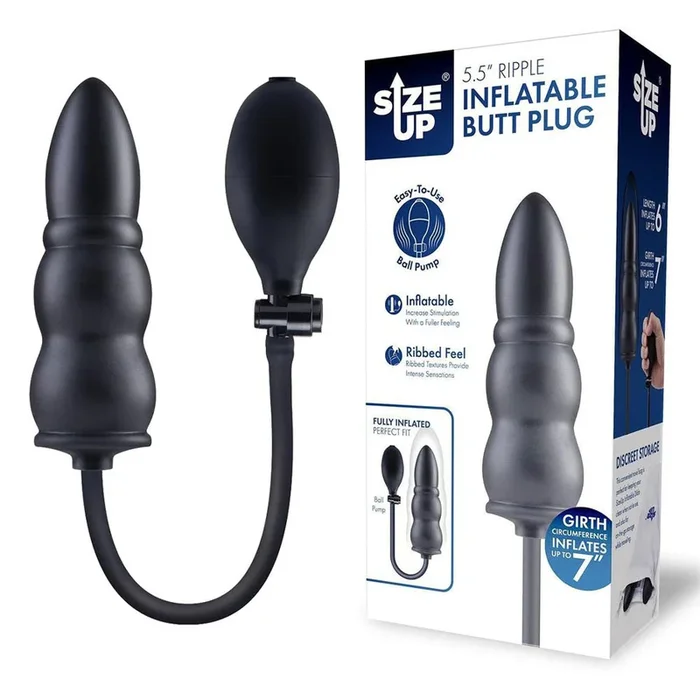 Size Up 5.5 Inch Ripple Inflatable Butt Plug – Black 15.2 cm Inflatable Butt Plug