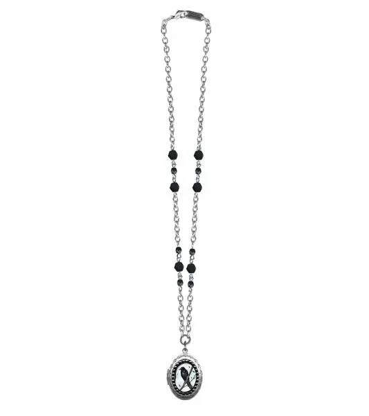 Small Crow Oval Pop Art Locket Necklace – Jet Faceted Glass Beads