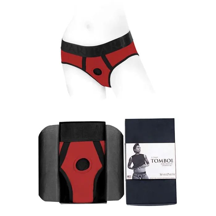 SpareParts Tomboi Nylon Briefs Harness Red Black Size L