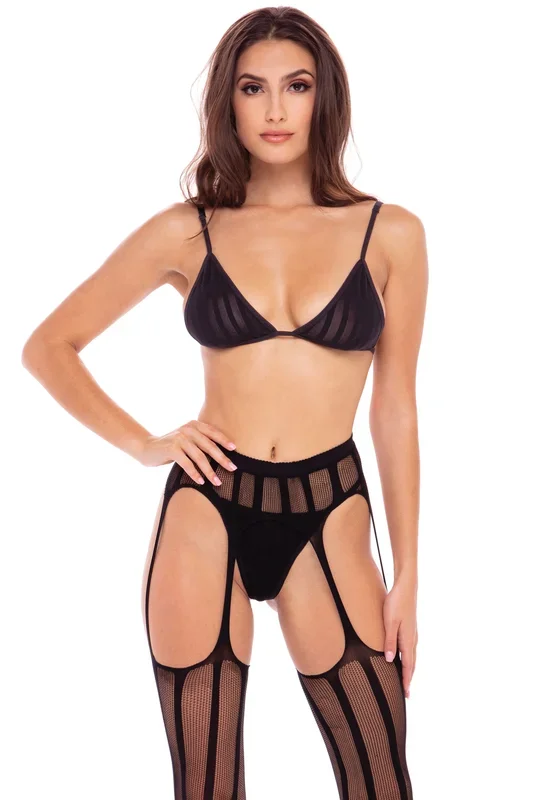 Straight Up 3pc Garter Set S/ M – Black