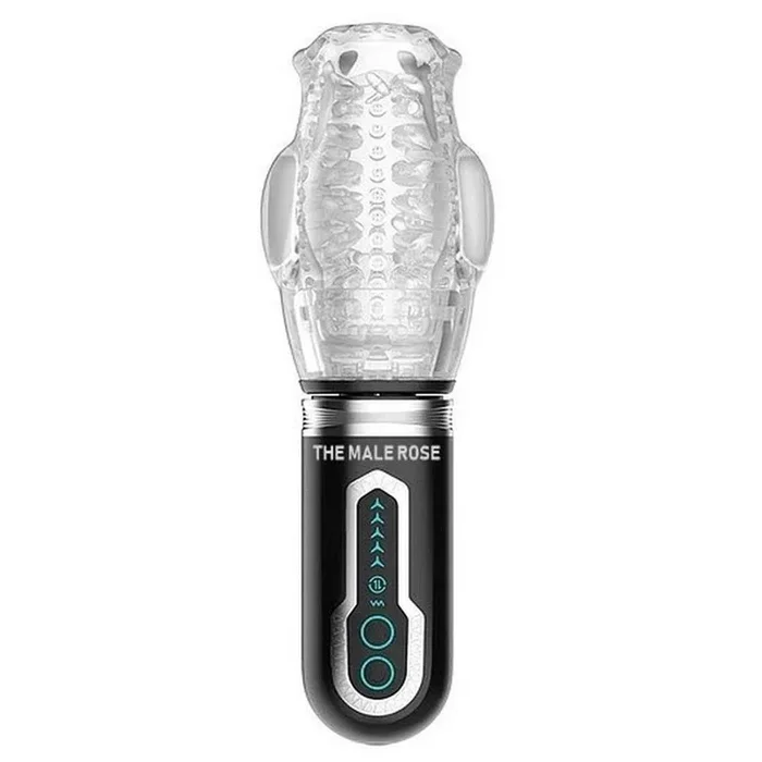 The Male Rose 3 Rechargeable Thrusting Rotating Masturbator – Black/Clear
