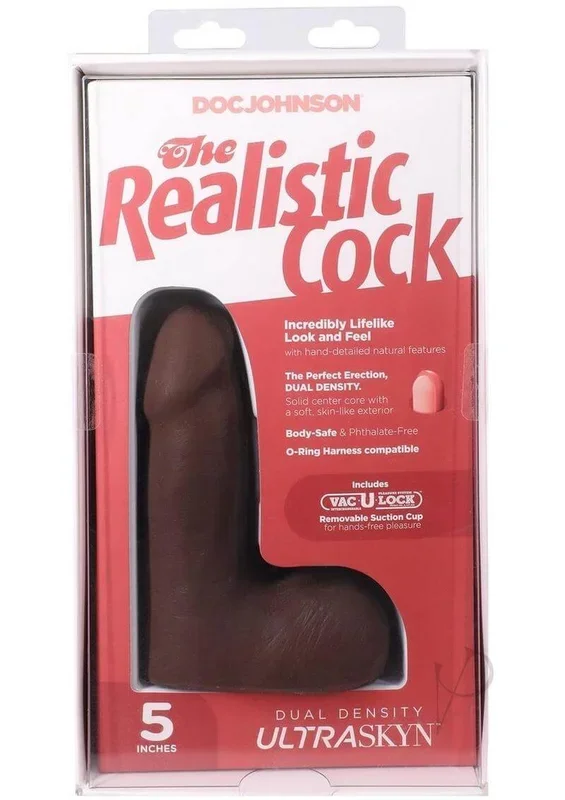 The Realistic Cock 5 Inches ULTRASKYN Vac U Lock Dildo Dark