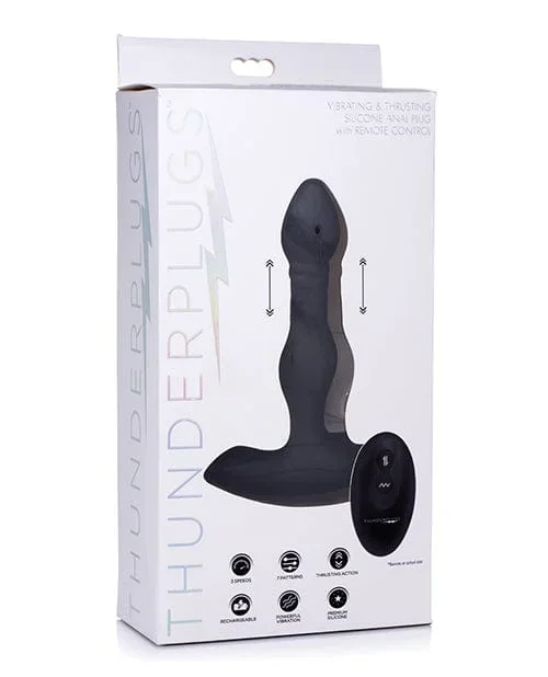 Thunderplugs Silicone Vibrating & Thrusting Plug W/remote – Black
