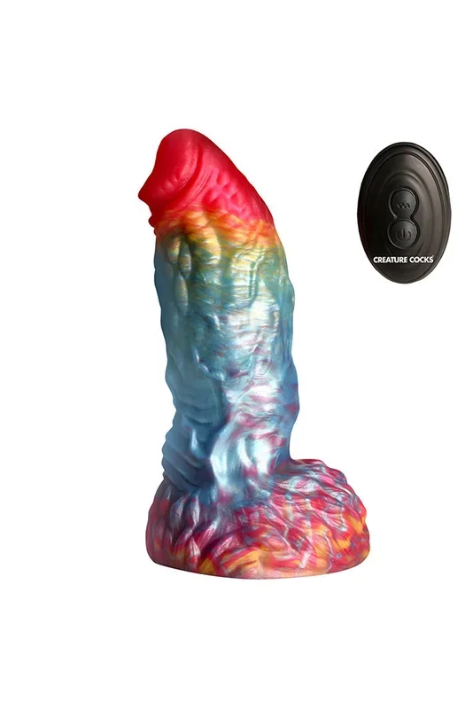 XR Brands – Creature Cocks – Rainbow Phoenix Vibrating Silicone Dildo – Multicolour